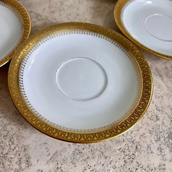Vintage M.F&CO Limoges UC France Marshall Field Gold Leaf Rim Set of 5 Teacup Pl - Picture 2 of 9